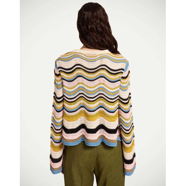 La DoubleJ Chevron Crop Sweater in Multicolor Geen & Pink - Knitwear - Milanese Maximalist Fashion at Coveti