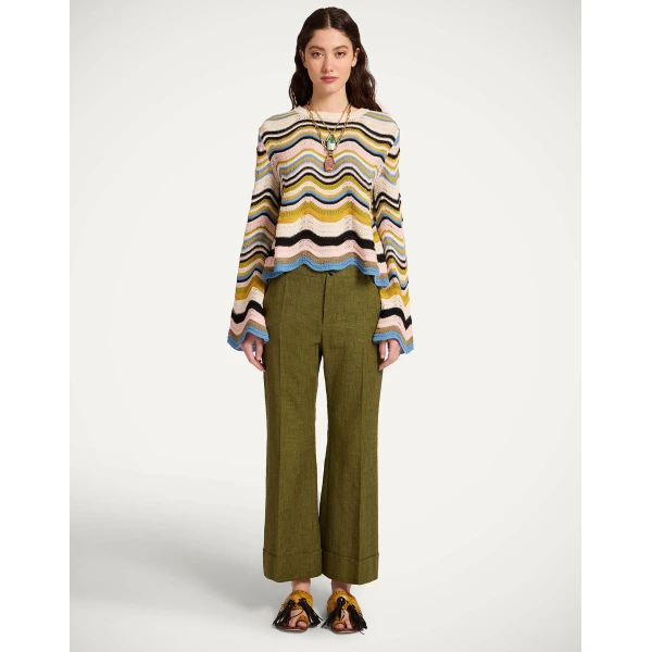La DoubleJ Chevron Crop Sweater in Multicolor Geen & Pink - Knitwear - Milanese Maximalist Fashion at Coveti