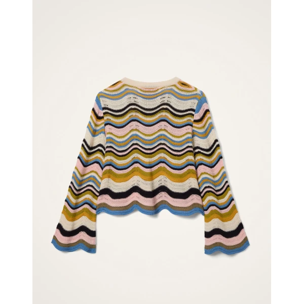 La DoubleJ Chevron Crop Sweater in Multicolor Geen & Pink - Knitwear - Milanese Maximalist Fashion at Coveti