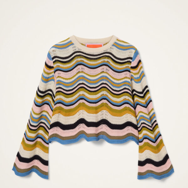 La DoubleJ Chevron Crop Sweater in Multicolor Geen & Pink - Knitwear - Milanese Maximalist Fashion at Coveti