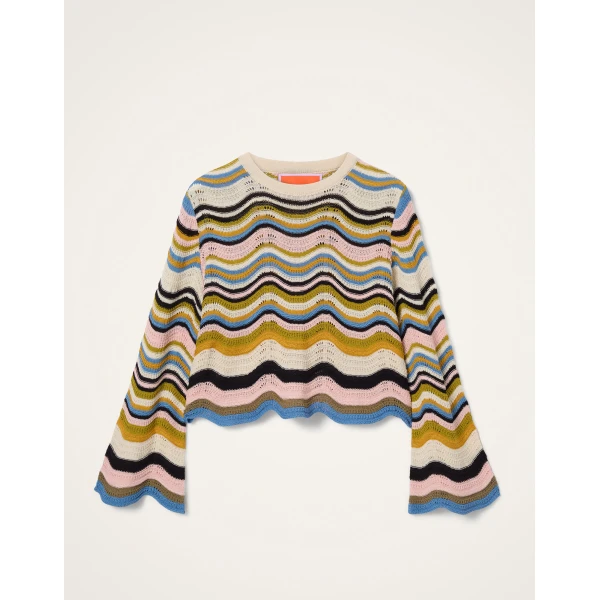 La DoubleJ Chevron Crop Sweater in Multicolor Geen & Pink - Knitwear - Milanese Maximalist Fashion at Coveti