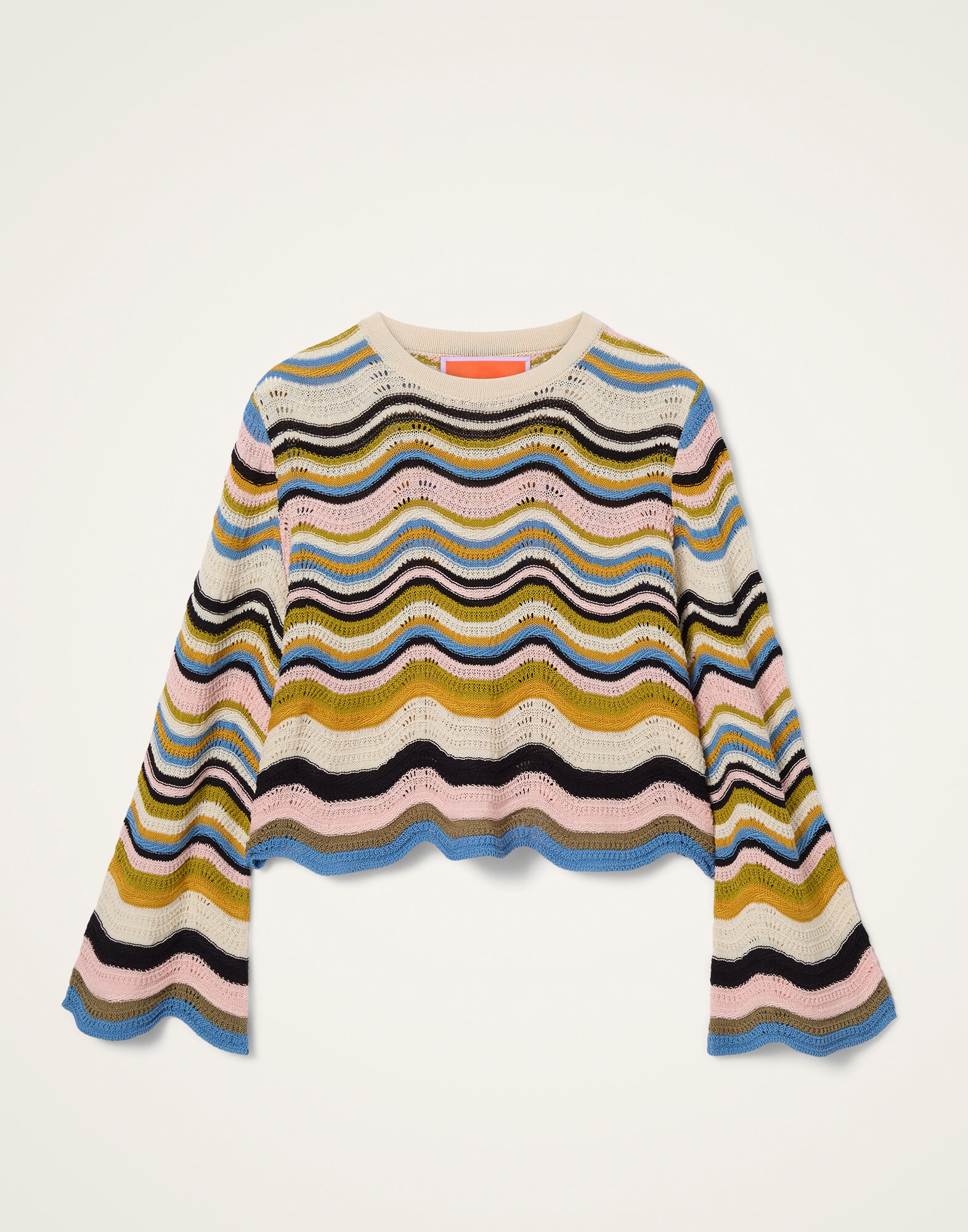 La DoubleJ Chevron Crop Sweater in Multicolor Geen & Pink - Knitwear - Milanese Maximalist Fashion at Coveti