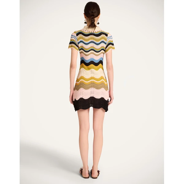 La DoubleJ Chevron Mini Dress in Multicolor Geen & Pink - Dresses - Milanese Maximalist Fashion at Coveti