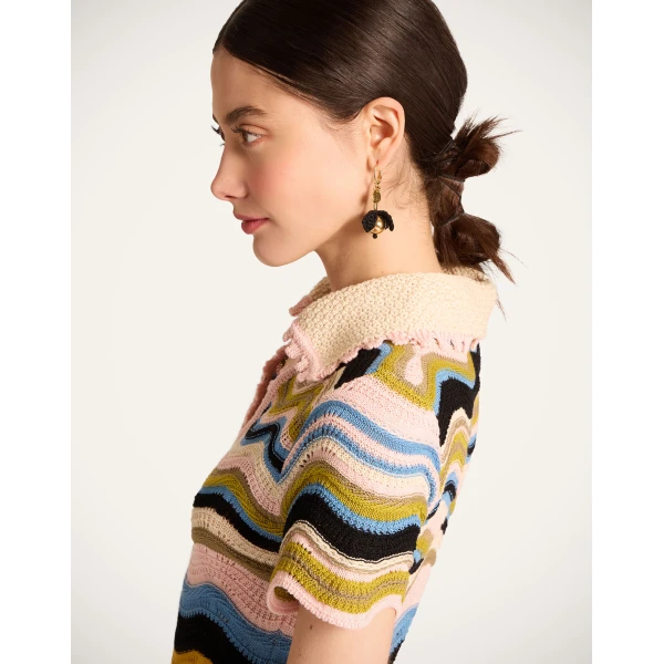 La DoubleJ Chevron Mini Dress in Multicolor Geen & Pink - Dresses - Milanese Maximalist Fashion at Coveti