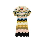 La DoubleJ Chevron Mini Dress in Multicolor Geen & Pink - Dresses - Milanese Maximalist Fashion at Coveti