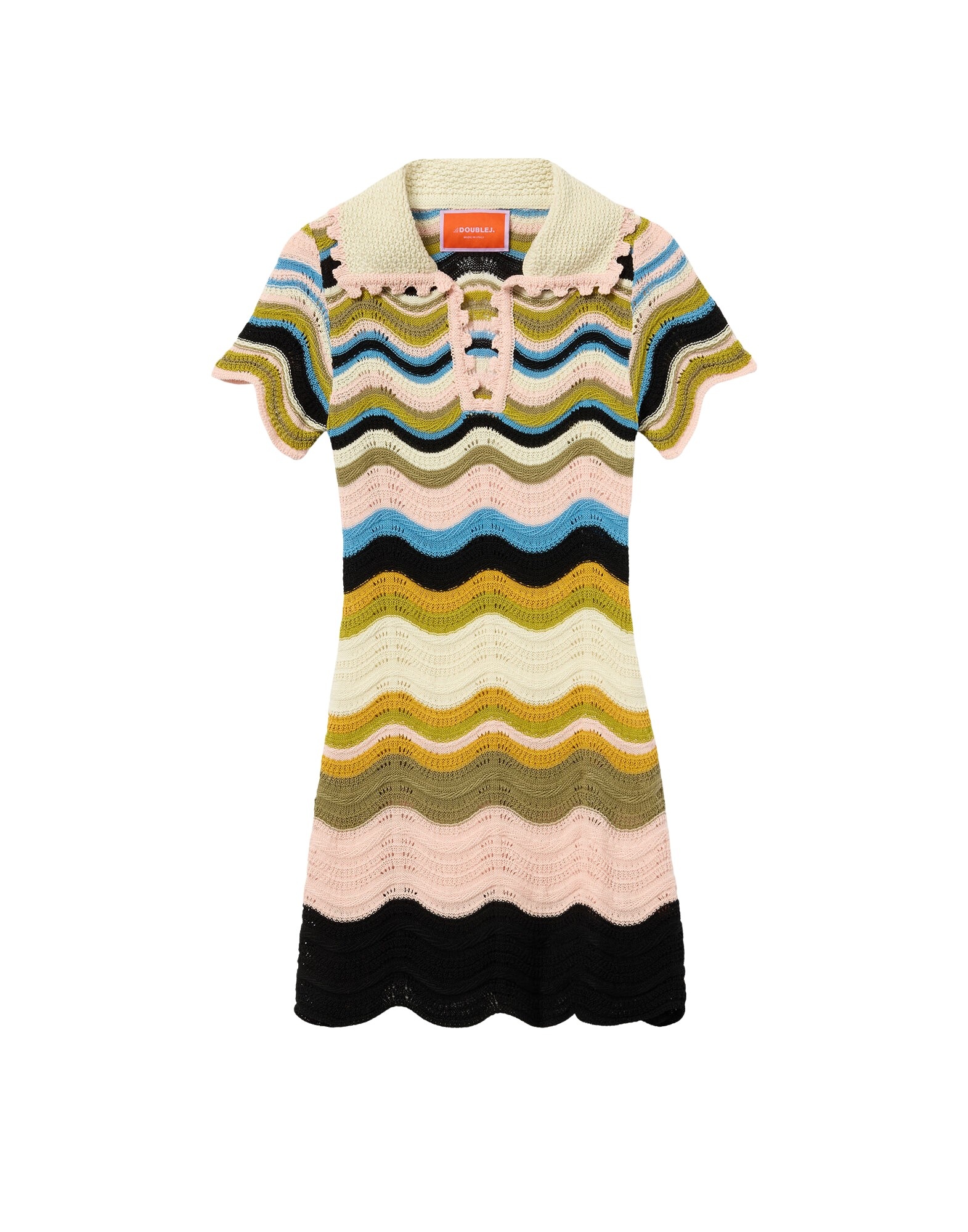 La DoubleJ Chevron Mini Dress in Multicolor Geen & Pink - Dresses - Milanese Maximalist Fashion at Coveti