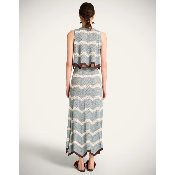 La DoubleJ Chevron Skirt in Color Block Blue & Ivory - Skirts - Milanese Maximalist Fashion at Coveti
