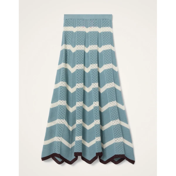 La DoubleJ Chevron Skirt in Color Block Blue & Ivory - Skirts - Milanese Maximalist Fashion at Coveti