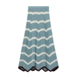 La DoubleJ Chevron Skirt in Color Block Blue & Ivory - Skirts - Milanese Maximalist Fashion at Coveti