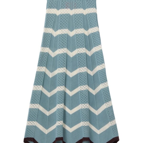 La DoubleJ Chevron Skirt in Color Block Blue & Ivory - Skirts - Milanese Maximalist Fashion at Coveti