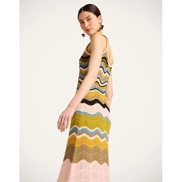 La DoubleJ Chevron Sundress in Multicolor Geen & Pink - Dresses - Milanese Maximalist Fashion at Coveti