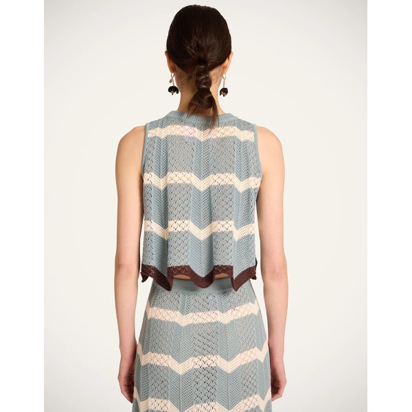 La DoubleJ Chevron Top in Color Block Blue & Ivory - Knitwear - Milanese Maximalist Fashion at Coveti