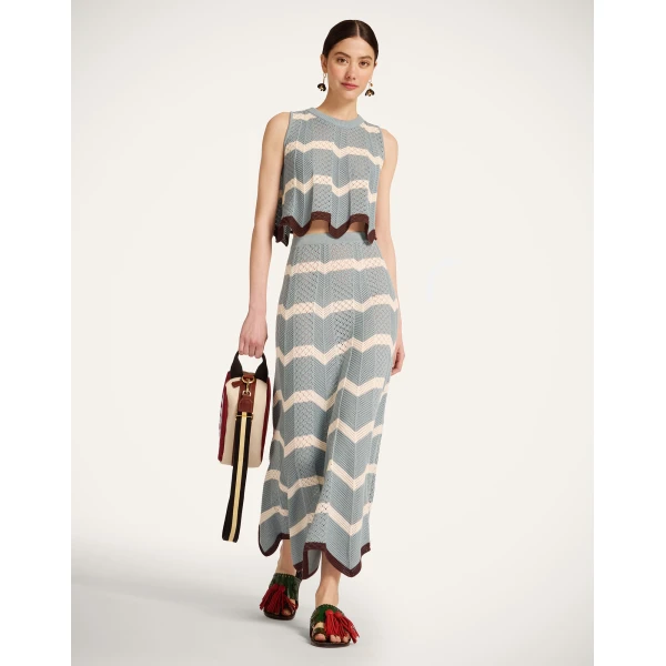 La DoubleJ Chevron Top in Color Block Blue & Ivory - Knitwear - Milanese Maximalist Fashion at Coveti