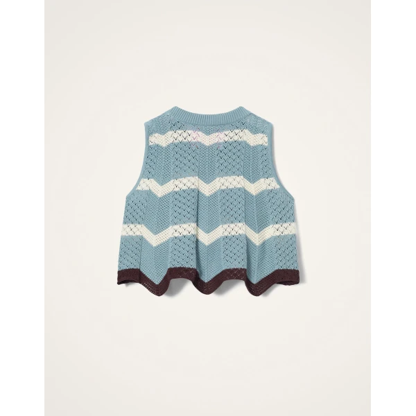 La DoubleJ Chevron Top in Color Block Blue & Ivory - Knitwear - Milanese Maximalist Fashion at Coveti