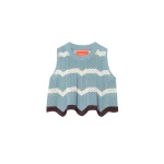 La DoubleJ Chevron Top in Color Block Blue & Ivory - Knitwear - Milanese Maximalist Fashion at Coveti