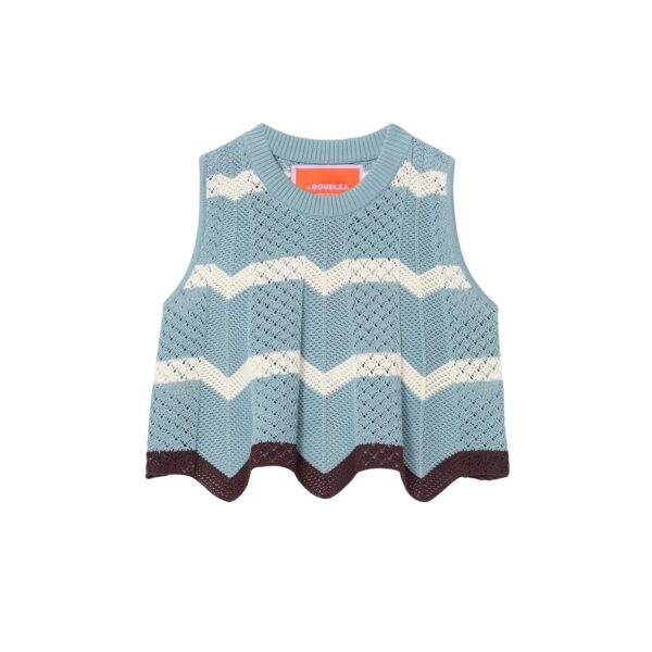 La DoubleJ Chevron Top in Color Block Blue & Ivory - Knitwear - Milanese Maximalist Fashion at Coveti