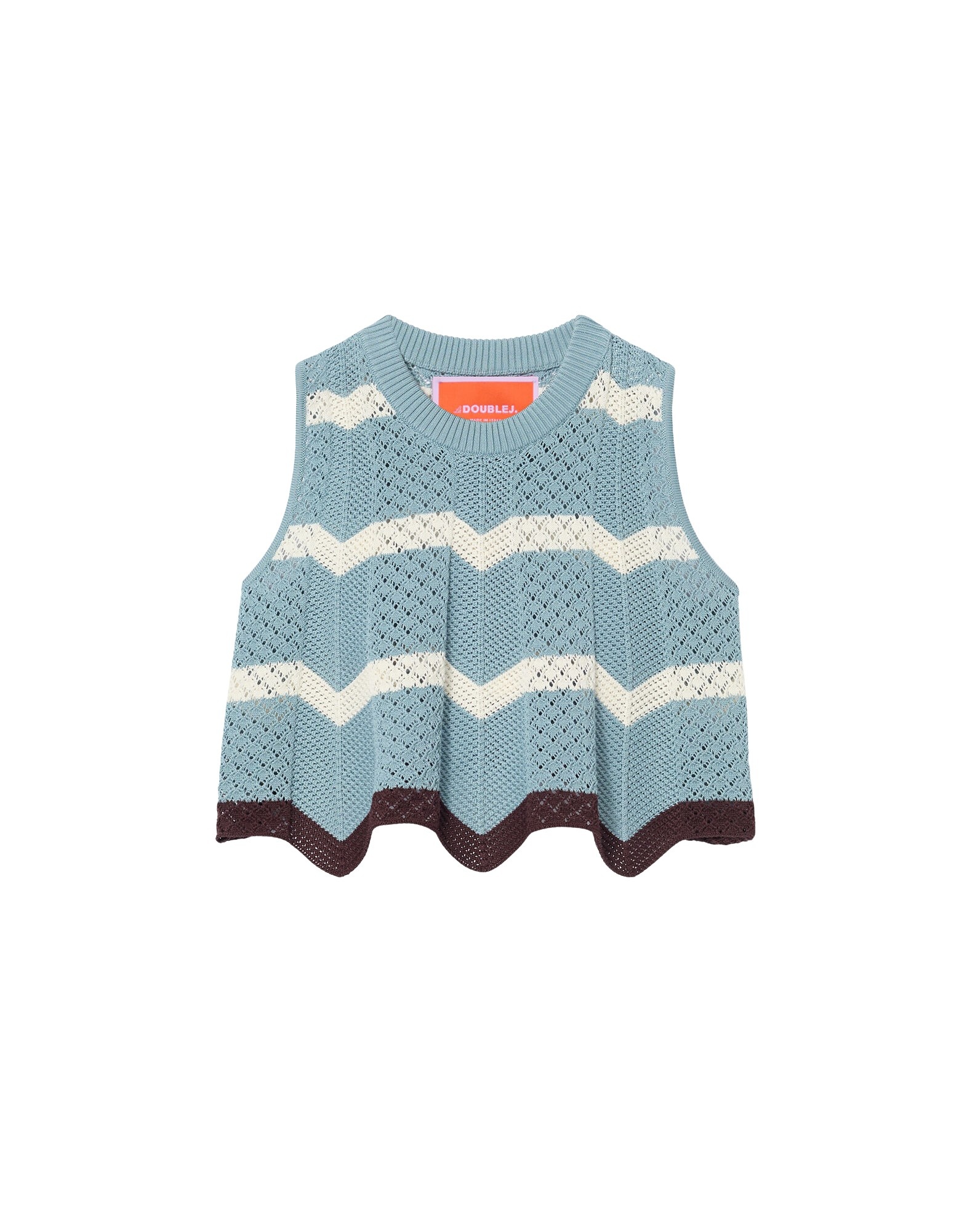 La DoubleJ Chevron Top in Color Block Blue & Ivory - Knitwear - Milanese Maximalist Fashion at Coveti
