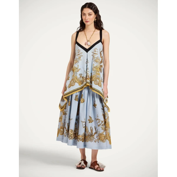 La DoubleJ Cinch Top in Oceania Placée Light Blue - Tops - Milanese Maximalist Fashion at Coveti