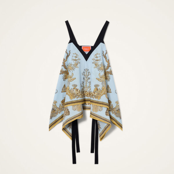 La DoubleJ Cinch Top in Oceania Placée Light Blue - Tops - Milanese Maximalist Fashion at Coveti