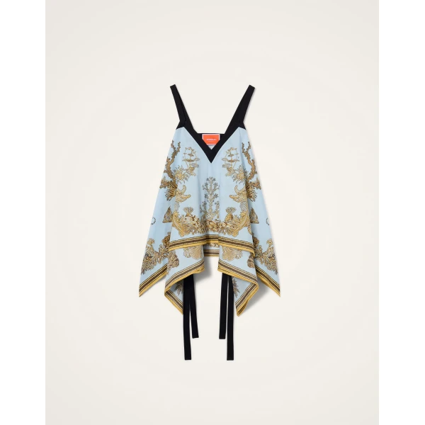 La DoubleJ Cinch Top in Oceania Placée Light Blue - Tops - Milanese Maximalist Fashion at Coveti