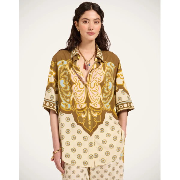 La DoubleJ Club Shirt in Cocoon Placée Brown - Tops - Milanese Maximalist Fashion at Coveti