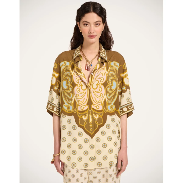 La DoubleJ Club Shirt in Cocoon Placée Brown - Tops - Milanese Maximalist Fashion at Coveti