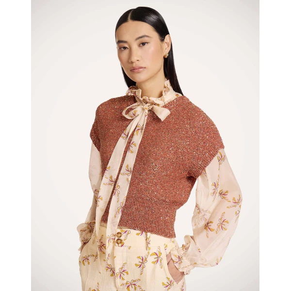 La DoubleJ Duchess Gilet in Solid Orange - Knitwear - Milanese Maximalist Fashion at Coveti