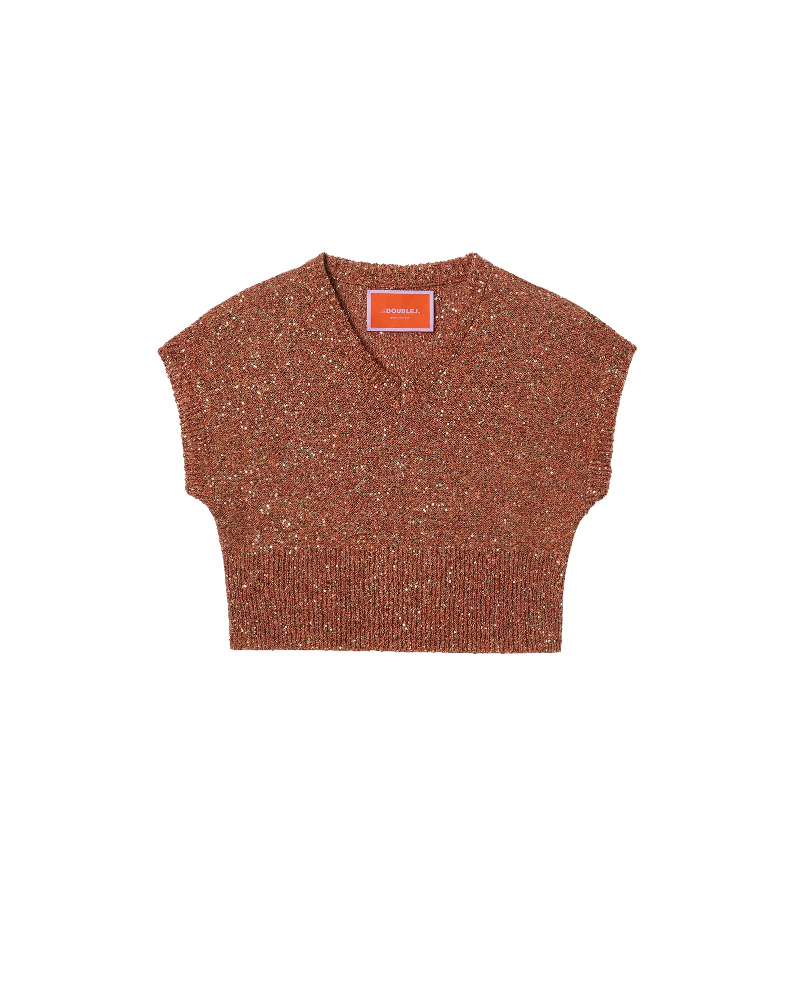 La DoubleJ Duchess Gilet in Solid Orange - Knitwear - Milanese Maximalist Fashion at Coveti