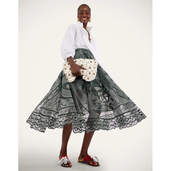 La DoubleJ Duchess Skirt in Solid Emerald - Skirts - Milanese Maximalist Fashion at Coveti