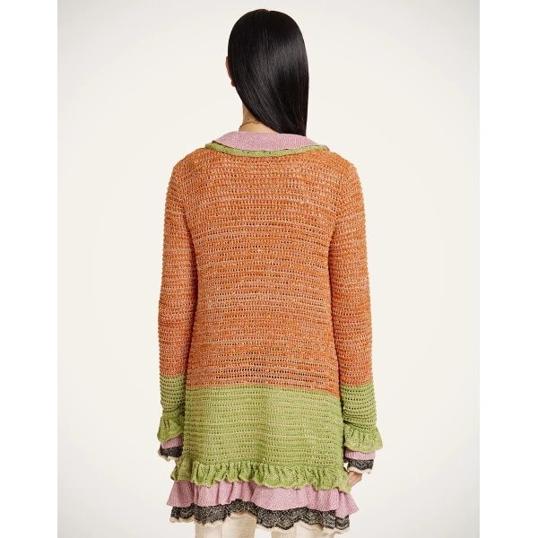 La DoubleJ Eight Counts Cardigan in Color Block Orange & Green - Knitwear - Milanese Maximalist Fashion at Coveti