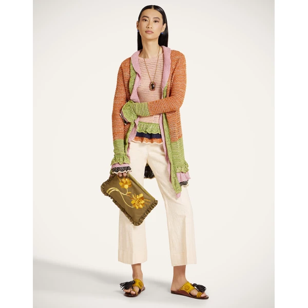 La DoubleJ Eight Counts Cardigan in Color Block Orange & Green - Knitwear - Milanese Maximalist Fashion at Coveti