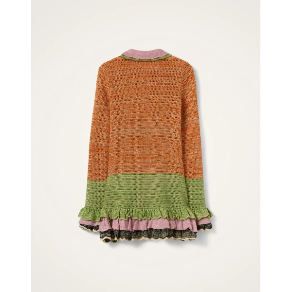 La DoubleJ Eight Counts Cardigan in Color Block Orange & Green - Knitwear - Milanese Maximalist Fashion at Coveti