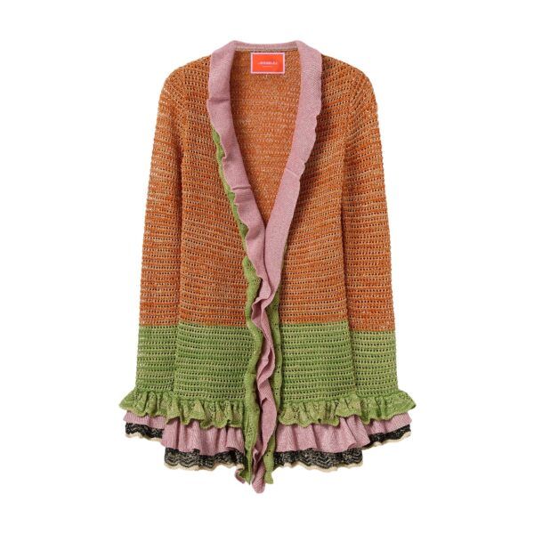 La DoubleJ Eight Counts Cardigan in Color Block Orange & Green - Knitwear - Milanese Maximalist Fashion at Coveti