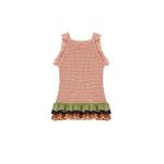 La DoubleJ Eight Counts Crop Top in Color Block Pink & Green - Knitwear - Milanese Maximalist Fashion at Coveti