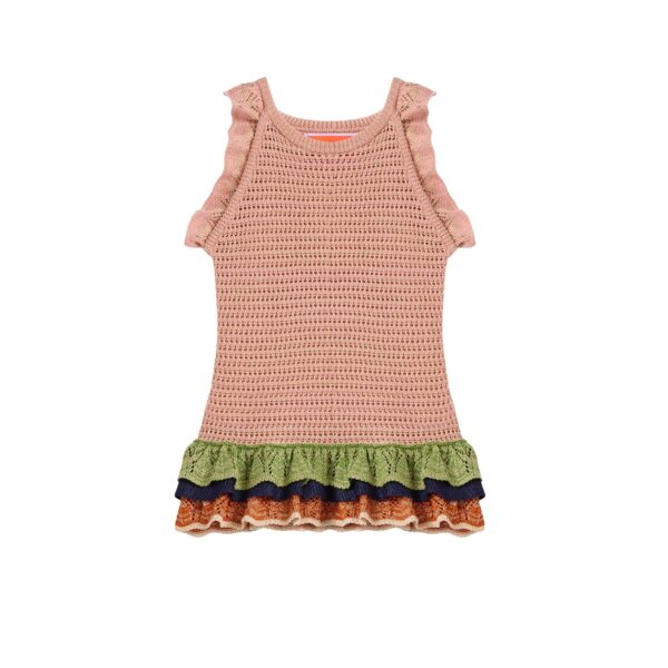 La DoubleJ Eight Counts Crop Top in Color Block Pink & Green - Knitwear - Milanese Maximalist Fashion at Coveti