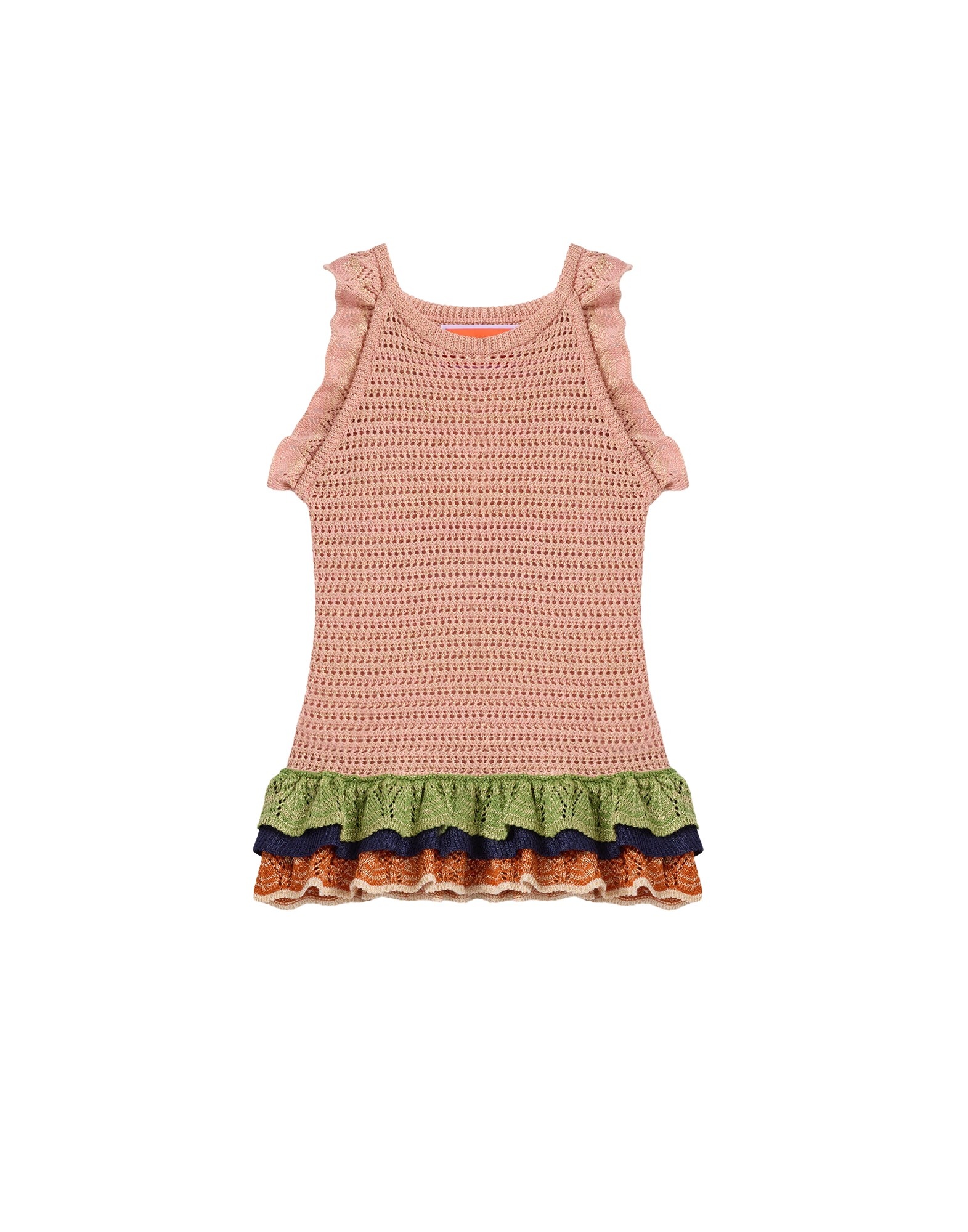 La DoubleJ Eight Counts Crop Top in Color Block Pink & Green - Knitwear - Milanese Maximalist Fashion at Coveti
