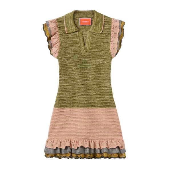La DoubleJ Eight Counts Mini Dress in Color Block Green & Pink - Dresses - Milanese Maximalist Fashion at Coveti