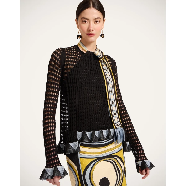 La DoubleJ Fiocchetto Cardigan in Solid Black - Knitwear - Milanese Maximalist Fashion at Coveti