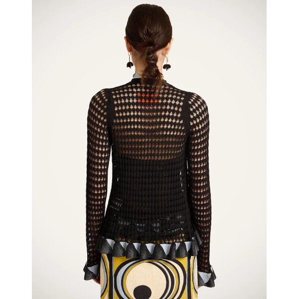 La DoubleJ Fiocchetto Cardigan in Solid Black - Knitwear - Milanese Maximalist Fashion at Coveti