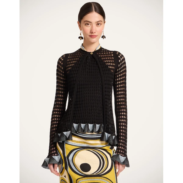 La DoubleJ Fiocchetto Cardigan in Solid Black - Knitwear - Milanese Maximalist Fashion at Coveti