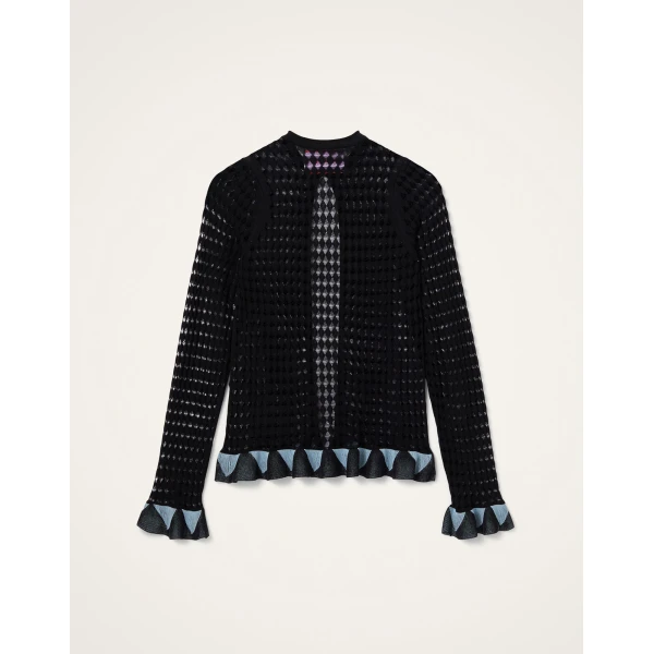 La DoubleJ Fiocchetto Cardigan in Solid Black - Knitwear - Milanese Maximalist Fashion at Coveti