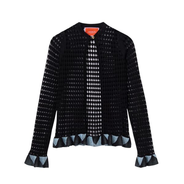 La DoubleJ Fiocchetto Cardigan in Solid Black - Knitwear - Milanese Maximalist Fashion at Coveti