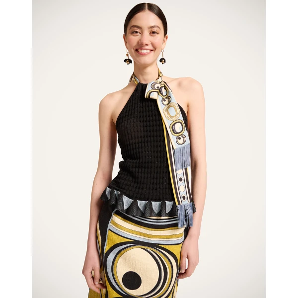 La DoubleJ Fiocchetto Top in Solid Black - Knitwear - Milanese Maximalist Fashion at Coveti
