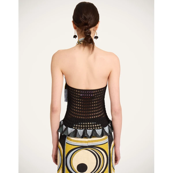 La DoubleJ Fiocchetto Top in Solid Black - Knitwear - Milanese Maximalist Fashion at Coveti