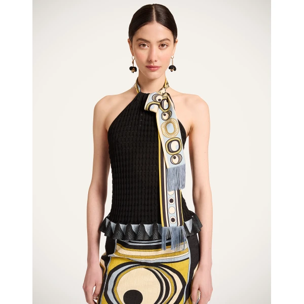 La DoubleJ Fiocchetto Top in Solid Black - Knitwear - Milanese Maximalist Fashion at Coveti