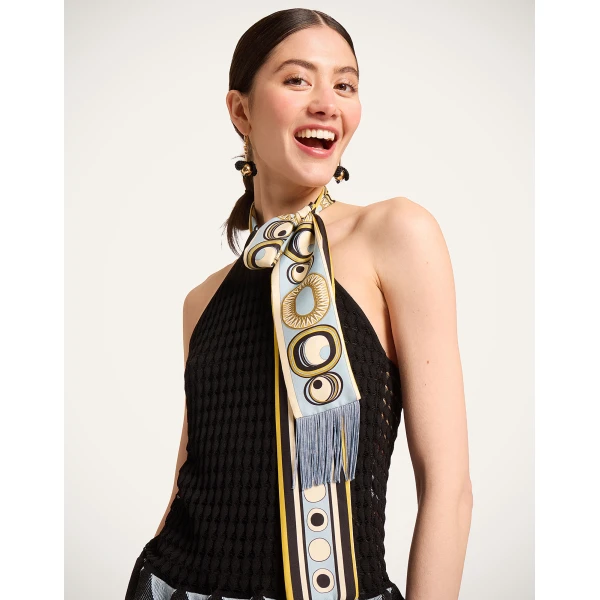 La DoubleJ Fiocchetto Top in Solid Black - Knitwear - Milanese Maximalist Fashion at Coveti