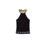 La DoubleJ Fiocchetto Top in Solid Black - Knitwear - Milanese Maximalist Fashion at Coveti