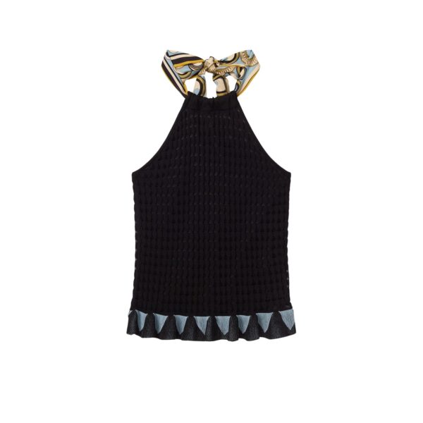La DoubleJ Fiocchetto Top in Solid Black - Knitwear - Milanese Maximalist Fashion at Coveti