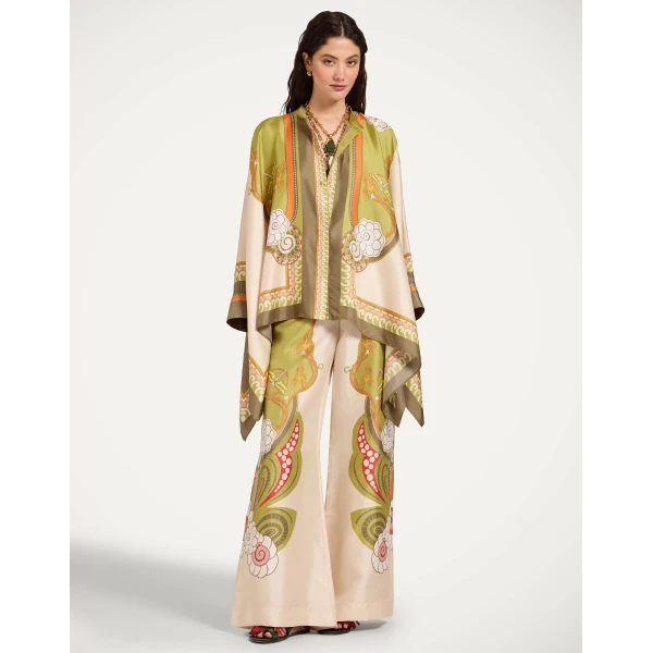 La DoubleJ Foulard Shirt in Ambrosia Placée Ivory - Tops - Milanese Maximalist Fashion at Coveti