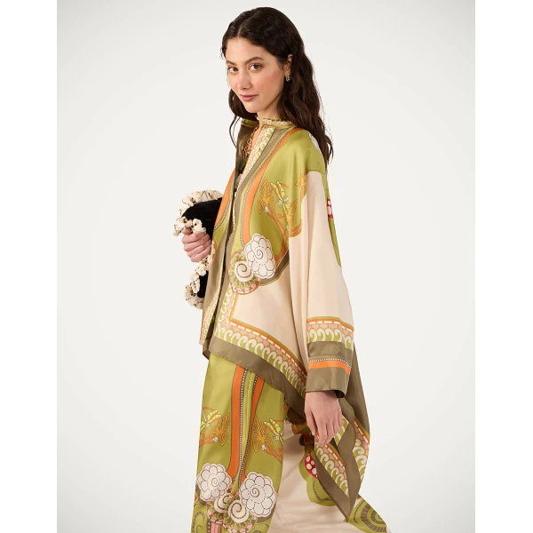 La DoubleJ Foulard Shirt in Ambrosia Placée Ivory - Tops - Milanese Maximalist Fashion at Coveti